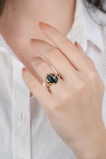 14 Ayar Altın Yeşil Taşlı Vintage Yüzük 908 - Görsel 2