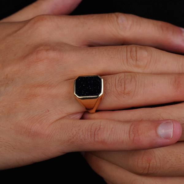 14 Ayar Altın Simli Siyah Taşlı Yüzük 622