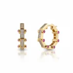 14 Ayar Altın Pembe Taşlı Küpe 735