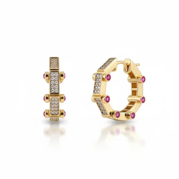 14 Ayar Altın Pembe Taşlı Küpe 735