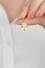 14 Ayar Altın Ağaç Desenli Plaka Kolye Ucu 488 - Görsel 5