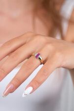 14 Ayar Altın Mor Taşlı Yüzük 925 - Görsel 2