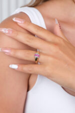 14 Ayar Altın Mor Taşlı Yüzük 925 - Görsel 3