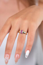 14 Ayar Altın Mor Taşlı Yüzük 925 - Görsel 5