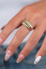 14 Ayar Altın kalın Çizgili Yüzük 809 - Görsel 2