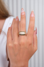 14 Ayar Altın kalın Çizgili Yüzük 809 - Görsel 4