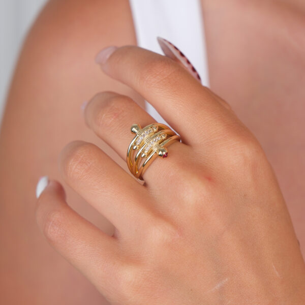 14 Ayar Altın Ok Detay Yüzük 914