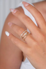 14 Ayar Altın 3 Sıralı Taşlı Yüzük 948 - Görsel 3