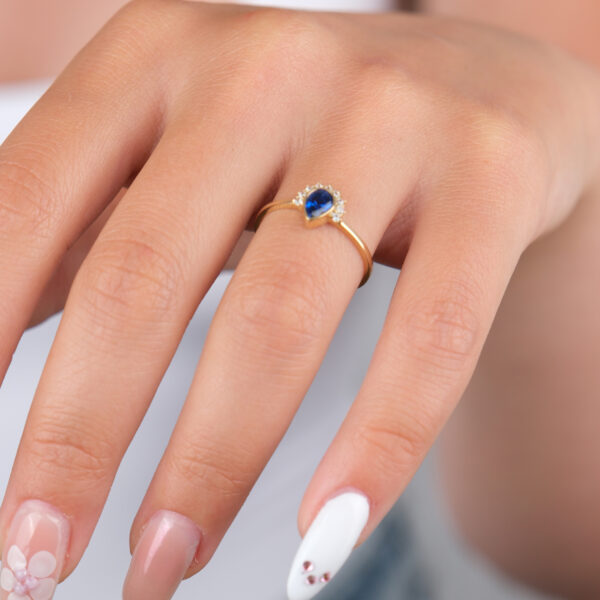 14 Ayar Altın Mavi Taşlı Yüzük 942