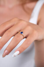 14 Ayar Altın Mavi Taşlı Oval Yüzük 941 - Görsel 2