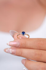 14 Ayar Altın Mavi Taşlı Oval Yüzük 941 - Görsel 5