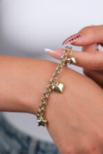 14 Ayar Altın Kalpli Yıldızlı Bileklik 989 - Görsel 3