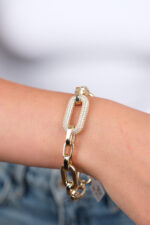 14 Ayar Altın Büyük Taşlı Zincir Bileklik 1008