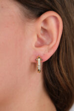 14 Ayar Altın Pembe Taşlı Kare Küpe 734