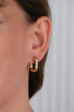 14 Ayar Altın Pembe Taşlı Kare Küpe 734 - Görsel 4