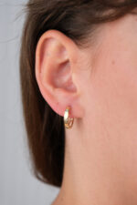 14 Ayar Altın Küçük Taşlı Halka Küpe 709 - Görsel 3