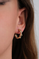 14 Ayar Altın Pembe Taşlı Küpe 735 - Görsel 4