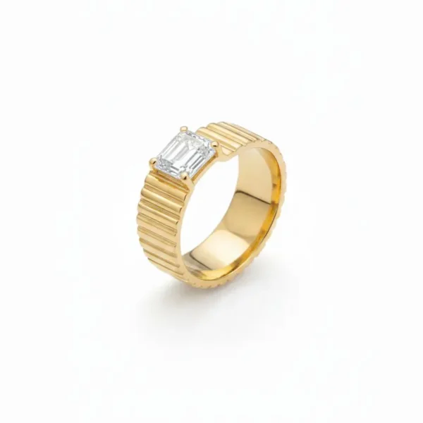 14 Ayar Altın Baget Taşlı Midye Yüzük 497