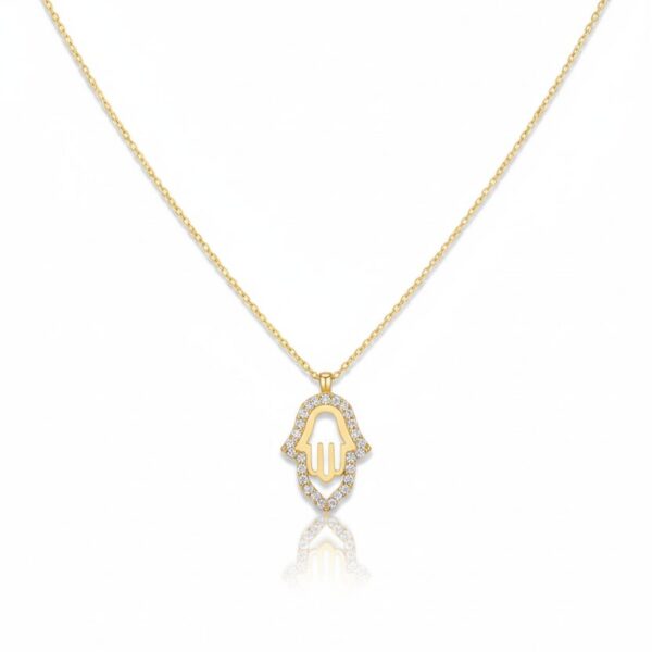 14 Ayar Altın Taşlı Fatma Ana Eli Kolye 573