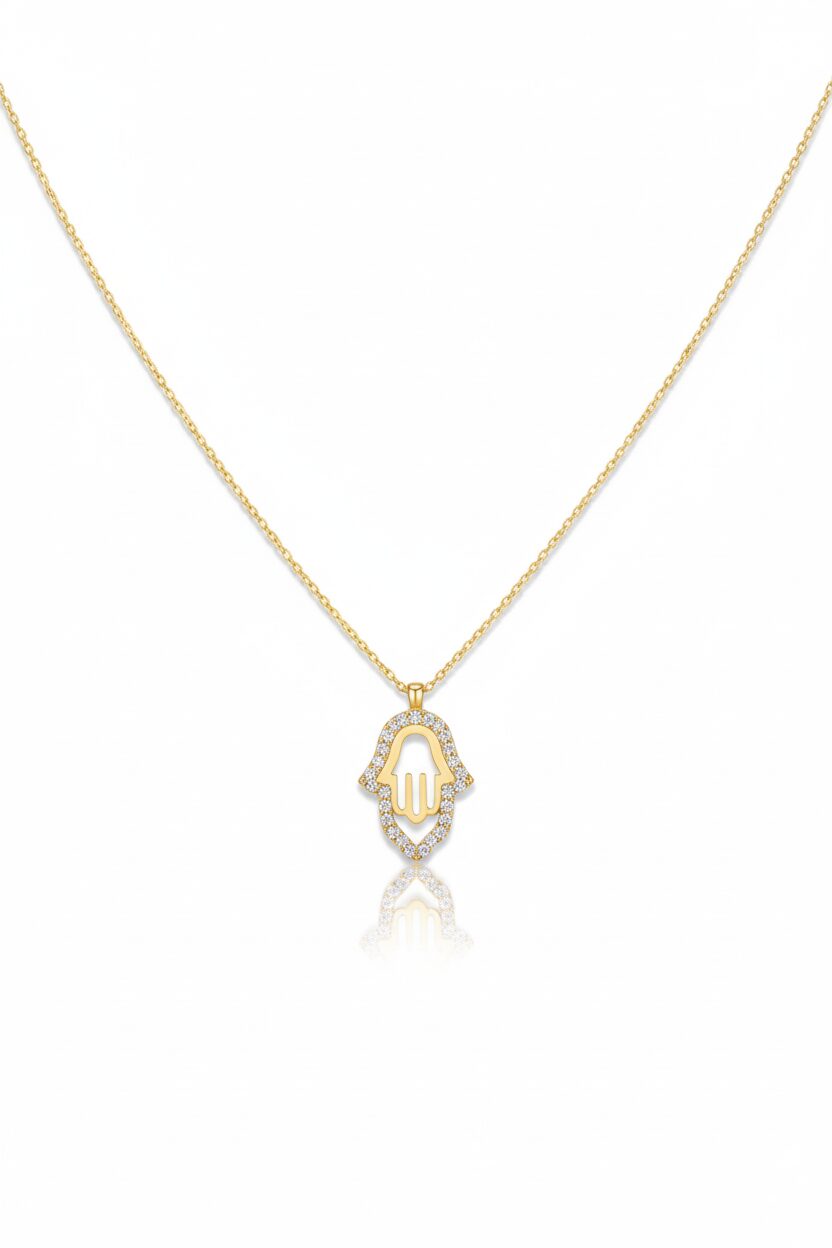 Gemini_Generated_Image_qgz3eaqgz3eaqgz3-1.jpg 14 Ayar Altın Taşlı Fatma Ana Eli Kolye 573 - Görsel 1