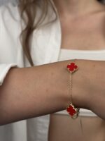 14 Ayar Altın Kırmızı Yonca Bileklik 1017