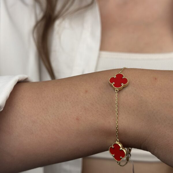 14 Ayar Altın Kırmızı Yonca Bileklik 1017