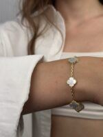 14 Ayar Altın Beyaz Yonca Bileklik 1047