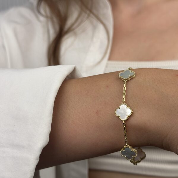 14 Ayar Altın Beyaz Yonca Bileklik 1047