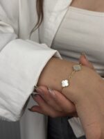 14 Ayar Altın Beyaz Yonca Bileklik 1047 - Görsel 3