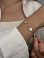 14 Ayar Altın Beyaz Yonca Bileklik 1047 - Görsel 4