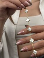 14 Ayar Altın Beyaz Yonca Bileklik 1047 - Görsel 6