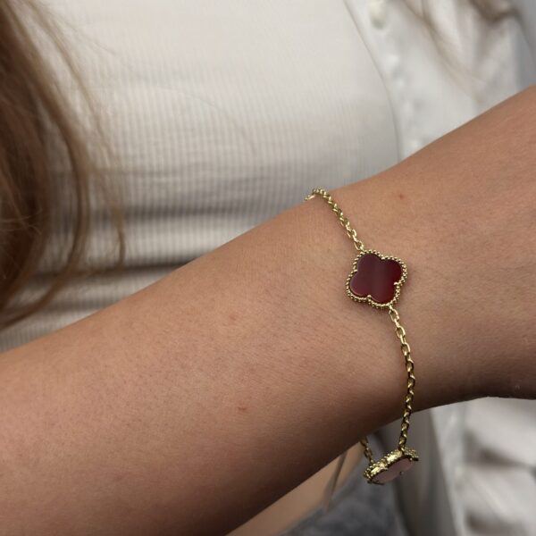 14 Ayar Altın Bordo Yonca Bileklik 931