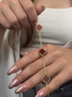 14 Ayar Altın Bordo Yonca Bileklik 931 - Görsel 4