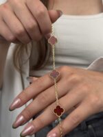 14 Ayar Altın Bordo Yonca Bileklik 931 - Görsel 5