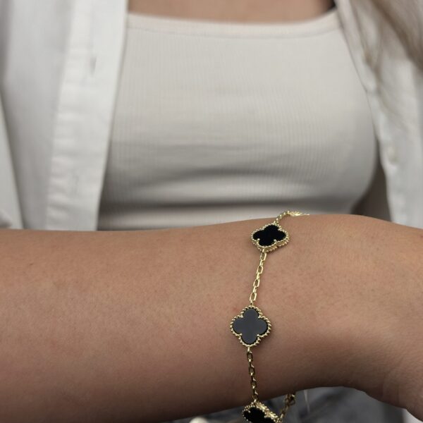 14 Ayar Altın Siyah Yonca Bileklik 1055