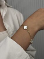 14 Ayar Altın Beyaz Yonca Bileklik 1046 - Görsel 2