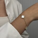 14 Ayar Altın Beyaz Yonca Bileklik 1046