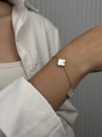 14 Ayar Altın Beyaz Yonca Bileklik 1046