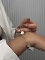 14 Ayar Altın Beyaz Yonca Bileklik 1046 - Görsel 4