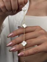 14 Ayar Altın Beyaz Yonca Bileklik 1046 - Görsel 5