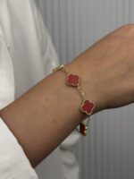 14 Ayar Altın Bordo Yonca Bileklik 1038