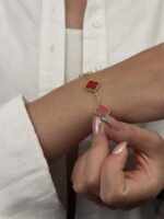 14 Ayar Altın Bordo Yonca Bileklik 1038 - Görsel 3