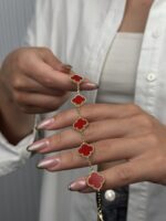 14 Ayar Altın Bordo Yonca Bileklik 1038 - Görsel 4