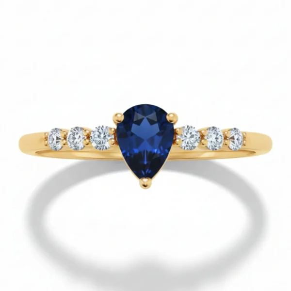 14 Ayar Altın Mavi Taşlı Oval Yüzük 941