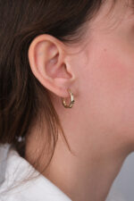 14 Ayar Altın Taşlı Halka Küpe 1183 - Görsel 2