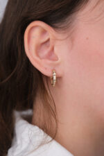 14 Ayar Altın Taşlı Halka Küpe 1183 - Görsel 3