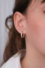 14 Ayar Altın Taşlı Halka Küpe 1183 - Görsel 4